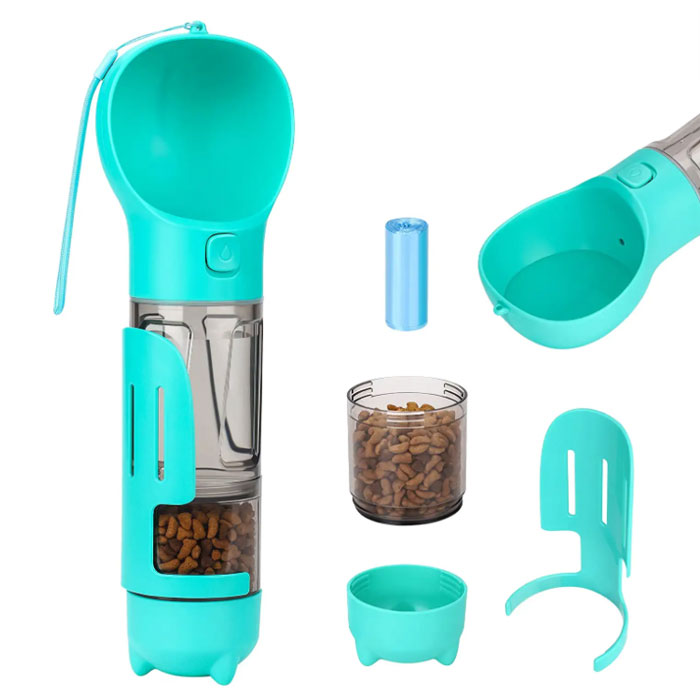 Portable Pet Water Bottle Bowl, Colorful Outdoor Dog Drinking Feeder, Food Storage Box, Poop Bag Dispenser, 4 в 1