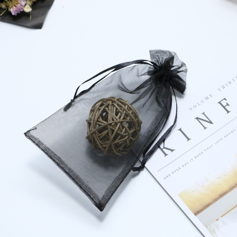 High quality Drawstring Jewelry Gift Favor Pouches Black organza Gem Bags 9cm*15cm