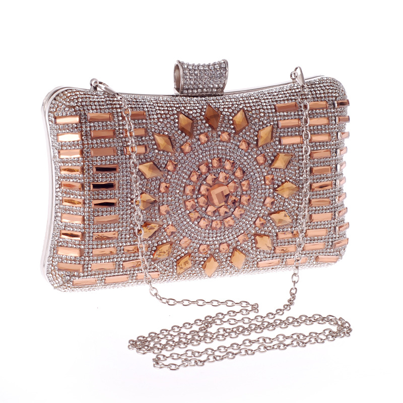 Geometric diamond pattern Crystal Wedding Bead Clutch Purse Evening Bags For Women Chain Dress Handbag