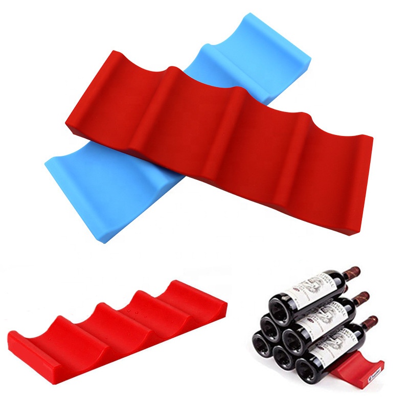 Grooved Space Saver Kitchen Cabinet Bottle Can Easy Stacker Tray Mat Fridge Holder Silicone Storage Rack for Wine Beer Bottles