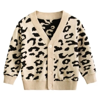 Leopard Kimino Cardigans Infant Girls Knitted Coats Winter V-neck Crochet Sweater Baby Cardigans