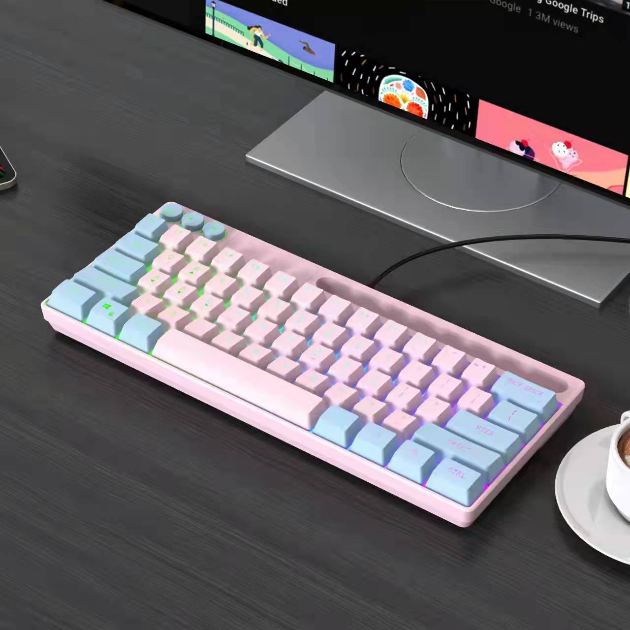 Дешевая Проводная игровая клавиатура с RGB-подсветкой, компактная мини-клавиатура, компактная 61 клавиша, клавиатура для ПК/Mac Gamer Travel