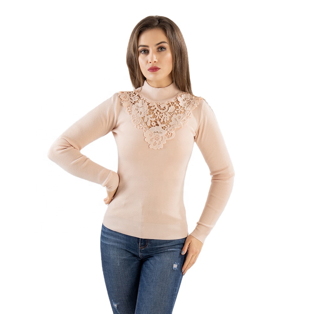 Цветок кружева из кусков, пуловер, длинный рукав модная дамская Slim Fit трикотаж сексуальные женские вязаные свитера