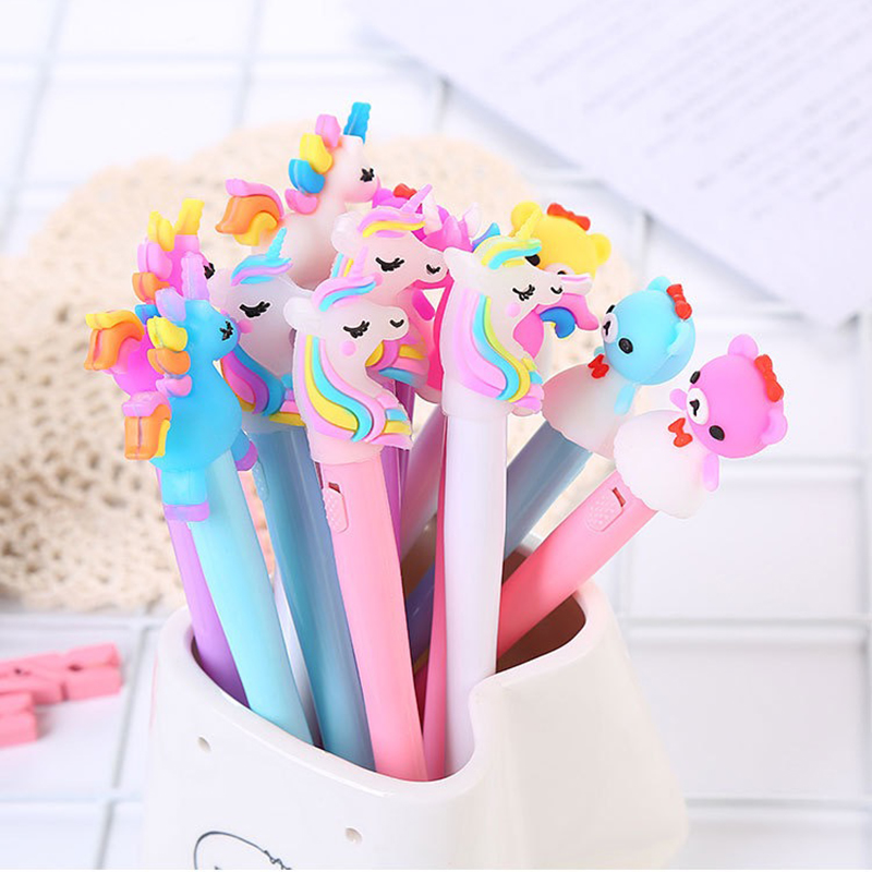 Promotional Cartoon Cute Kawaii Stationery Plastic Gel Led Light Ballpoint Pen Ballpen Set