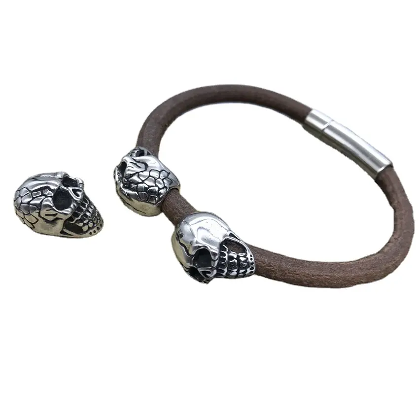 European Antique Halloween Skull Skeleton Charm stainless steel 6mm hole Beads for Bracelet Jewelry