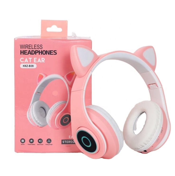 Amazon с милыми кошачьими ушками, для девочек беспроводной B39 силуэта кошачьей головы BT 5,0 наушники стерео наушники для прослушивания музыки Проводная вкладыши динамик для наушников