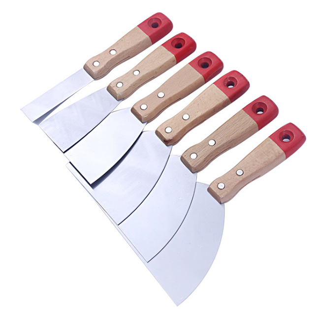 high quality new multifunction putty knife Scrapers Knife Metal premium stainless steel wooden handle stiff putty knife