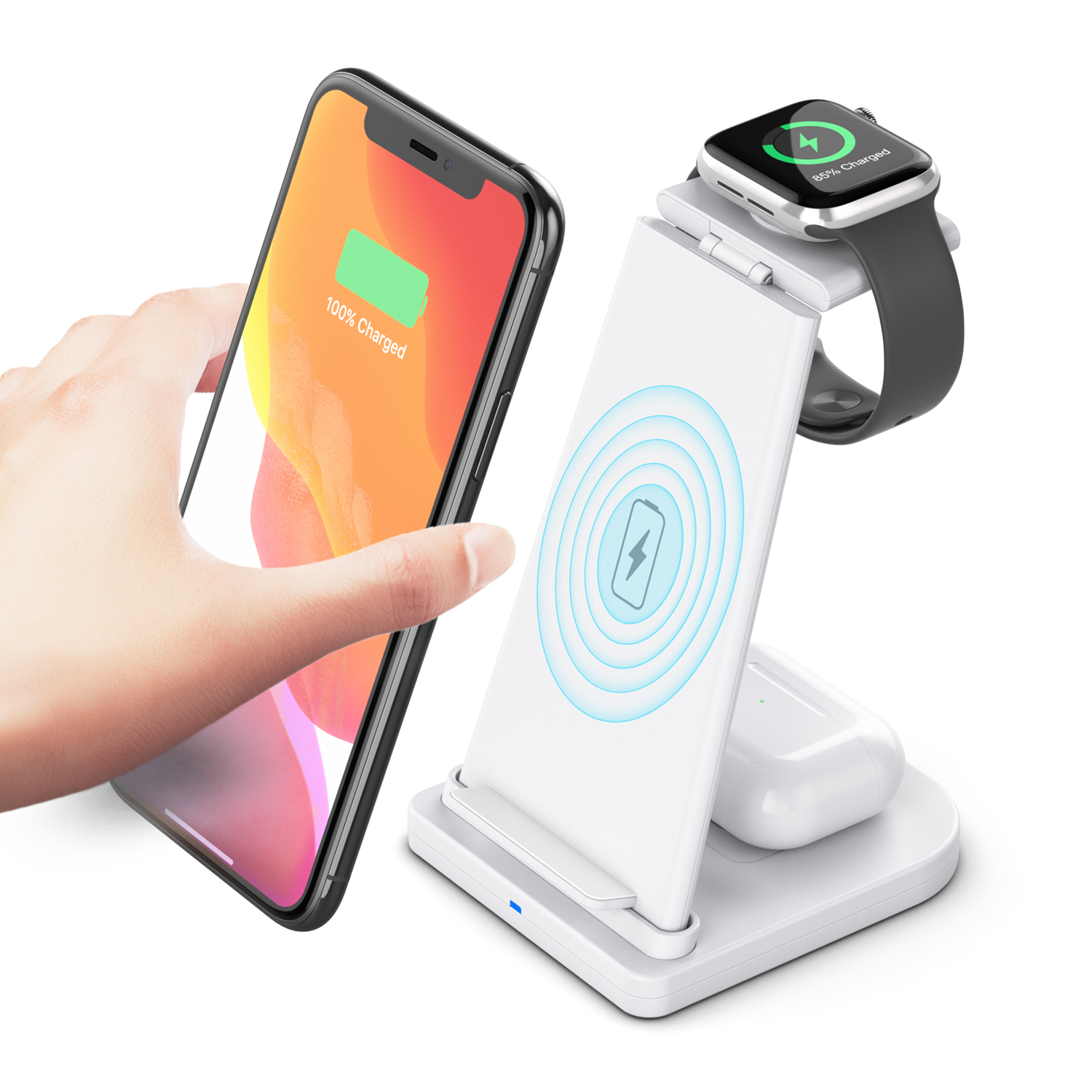 10 Вт Qi 3 в 1 быстрая Беспроводная зарядная подставка Док-станция для Apple Watch и мобильного телефона