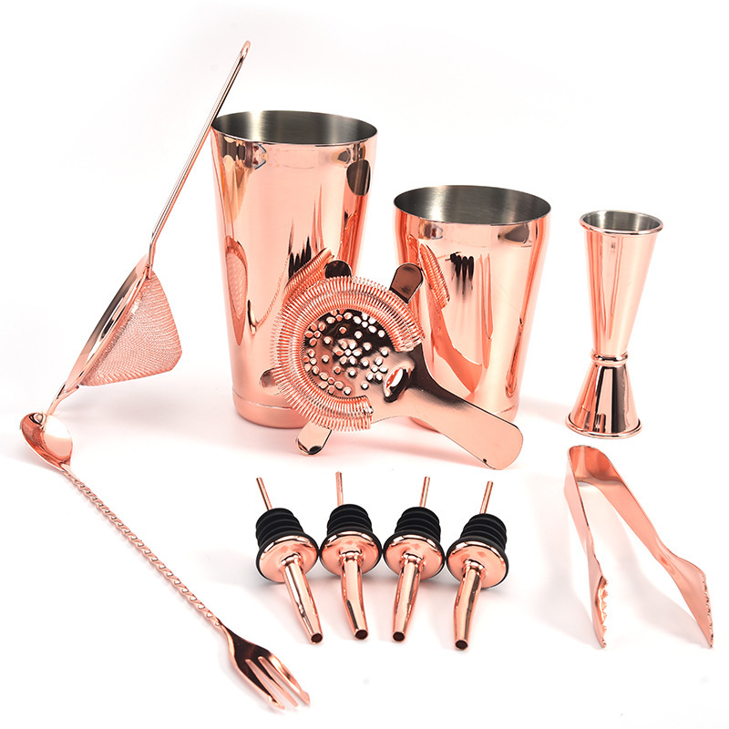 Bartender Kit Barware Tools 11 piece rose gold Stainless Steel Bar Accessories Cocktail Shaker Set 11pcs