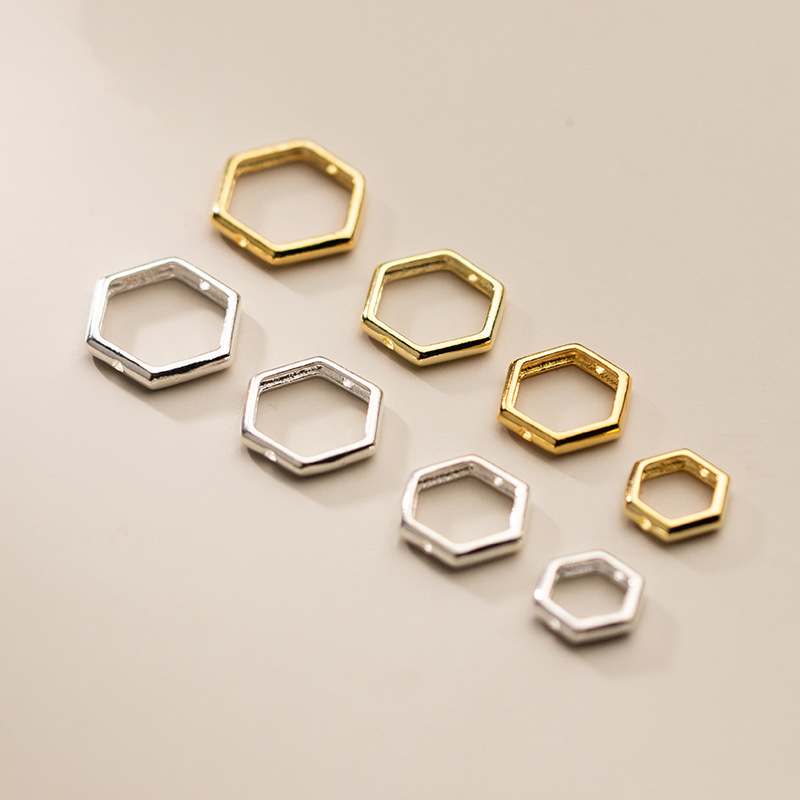 925 sterling silver hexagon bead frame diy bracelet material jewelry accessories wholesale
