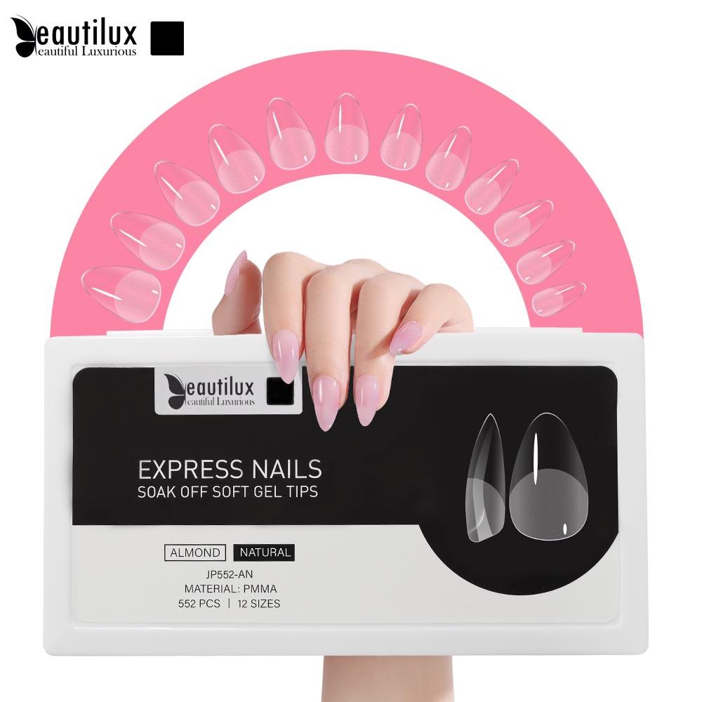 Натуральный лак для ногтей Beautilux Express Nails 552 шт./кор. миндаль, накладные, удаляемые замачиванием, американская капсула, стиль полного покрытия