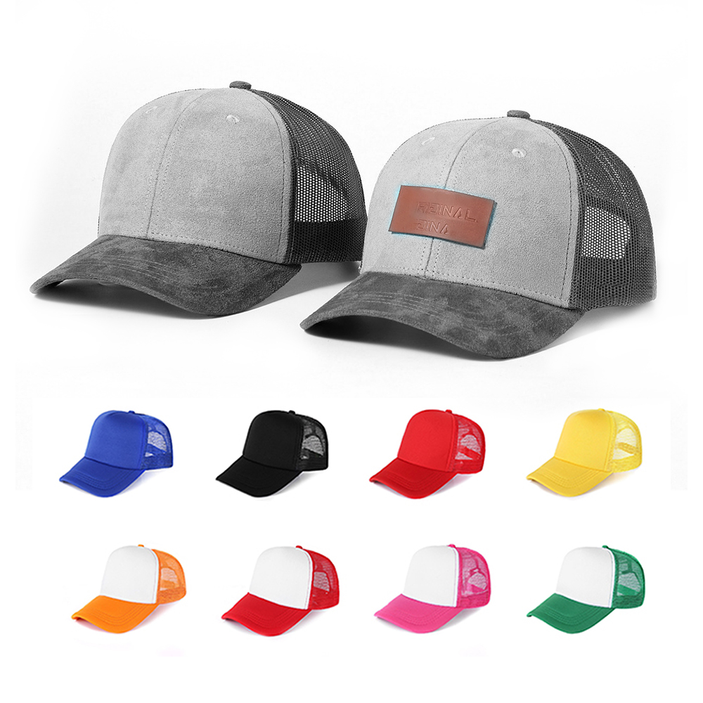 Custom Cotton 6 Panel Vintage Mesh Cap Two Tone Fashion Leather Label Trucker Hat