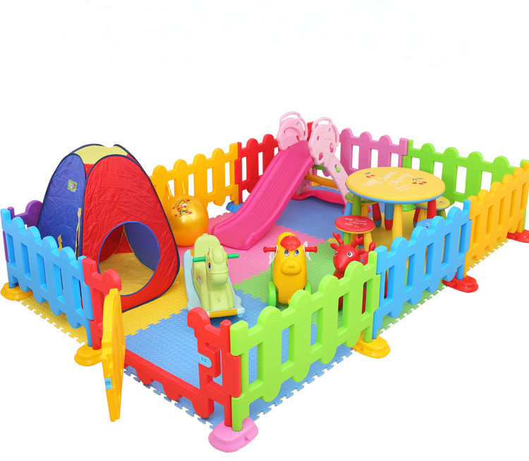 Toddler Kids Portable Crib Fence Gate Baby Mat Safe Plastic Baby Playpens With Slide