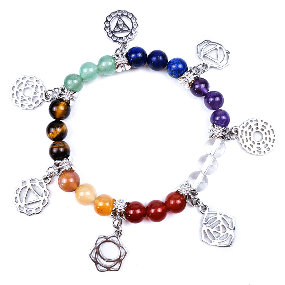 Natural originality healing crystals elastic beaded seven chakras yoga energy stone bracelets