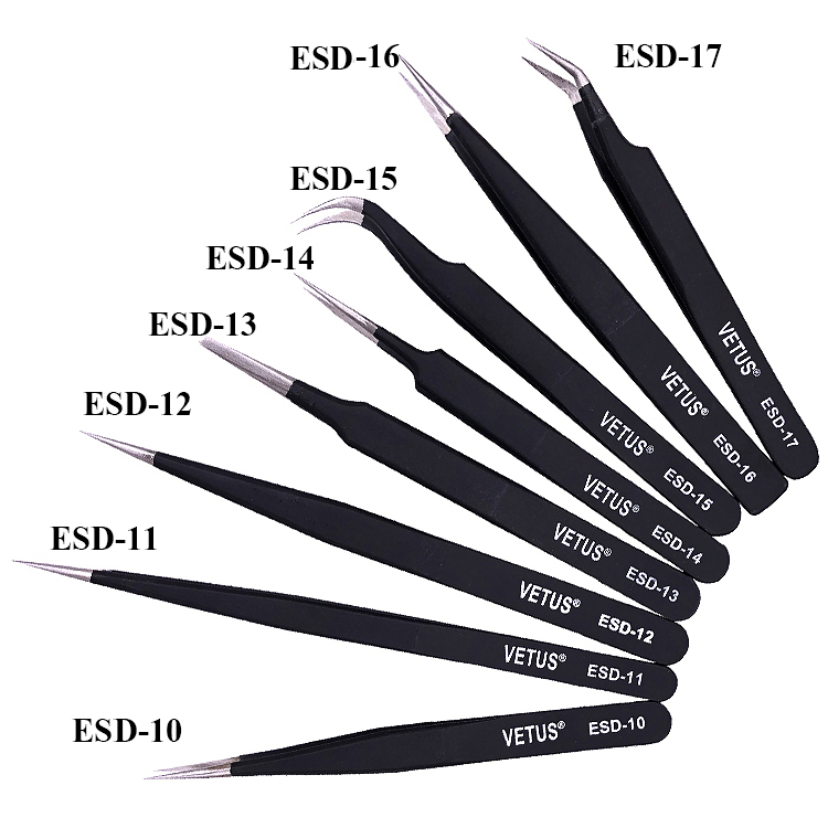 Original VETUS Anti-static Tweezers High Anti Static Stainless Steel ESD Tweezer for Cleanroom Assembly Tools
