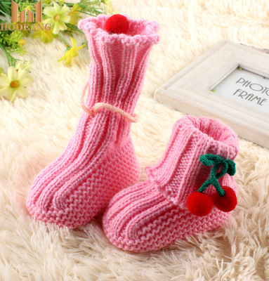 Baby Pink Fruits Pattern Booties Comfortable Handmade Knit Crochet Children Shoes