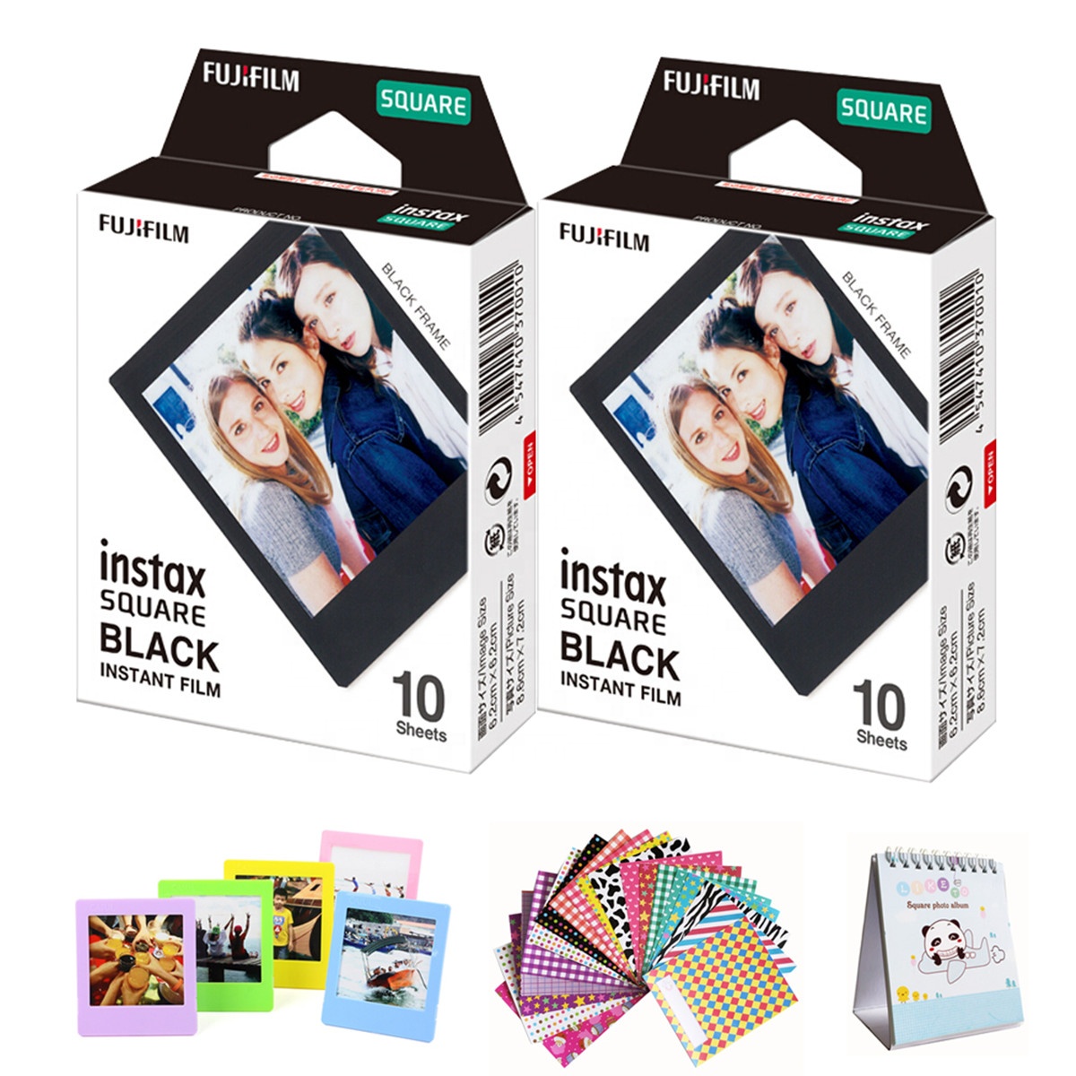 Квадратная черная пленка Fujifilm Instax, 2 коробки (10 листов в коробке), совместима с FujiFilm Instax Square SQ6, SQ10 и SQ20