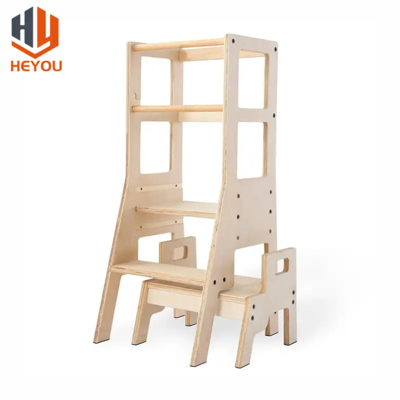 Montessori Adjustable Learning Tower with Stool Kitchen Helper Tower For Toddlers Wooden Children Step Stool