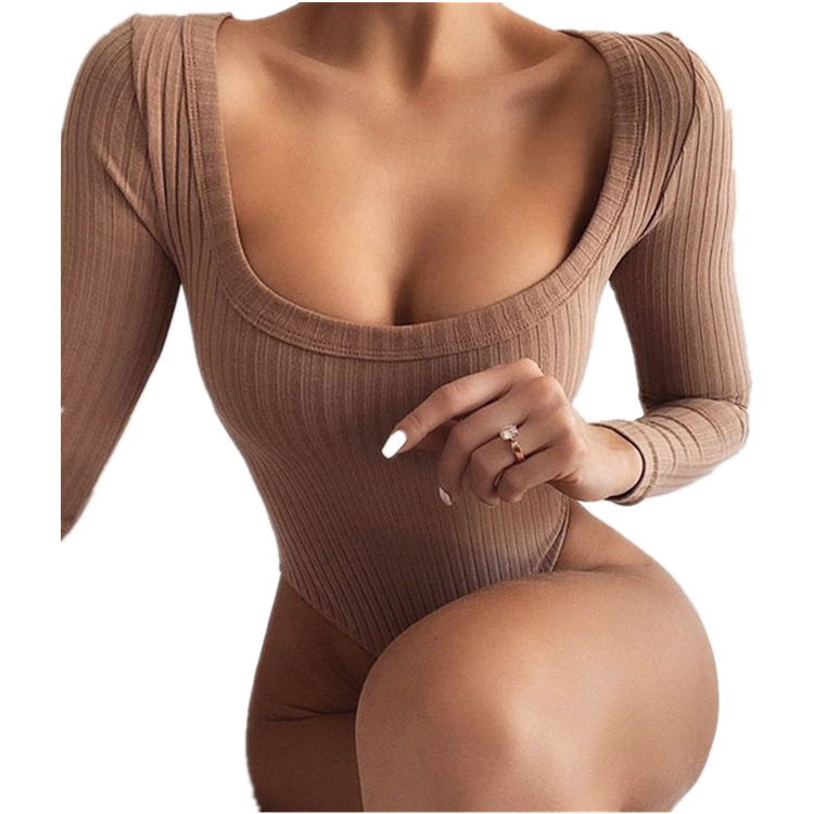 Retro Long-Sleeved Slim Fall 2021 Fashion Versatile Outerwear Base Tops Bottom Blouse Fat Woman Leather Catsuit Bodysuit