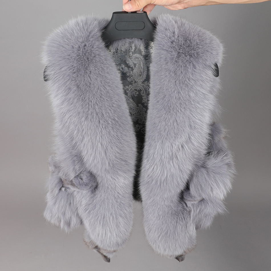 Free Shipping Winter length 46cm sleeveless fashion warm 100% real natural fox fur vest