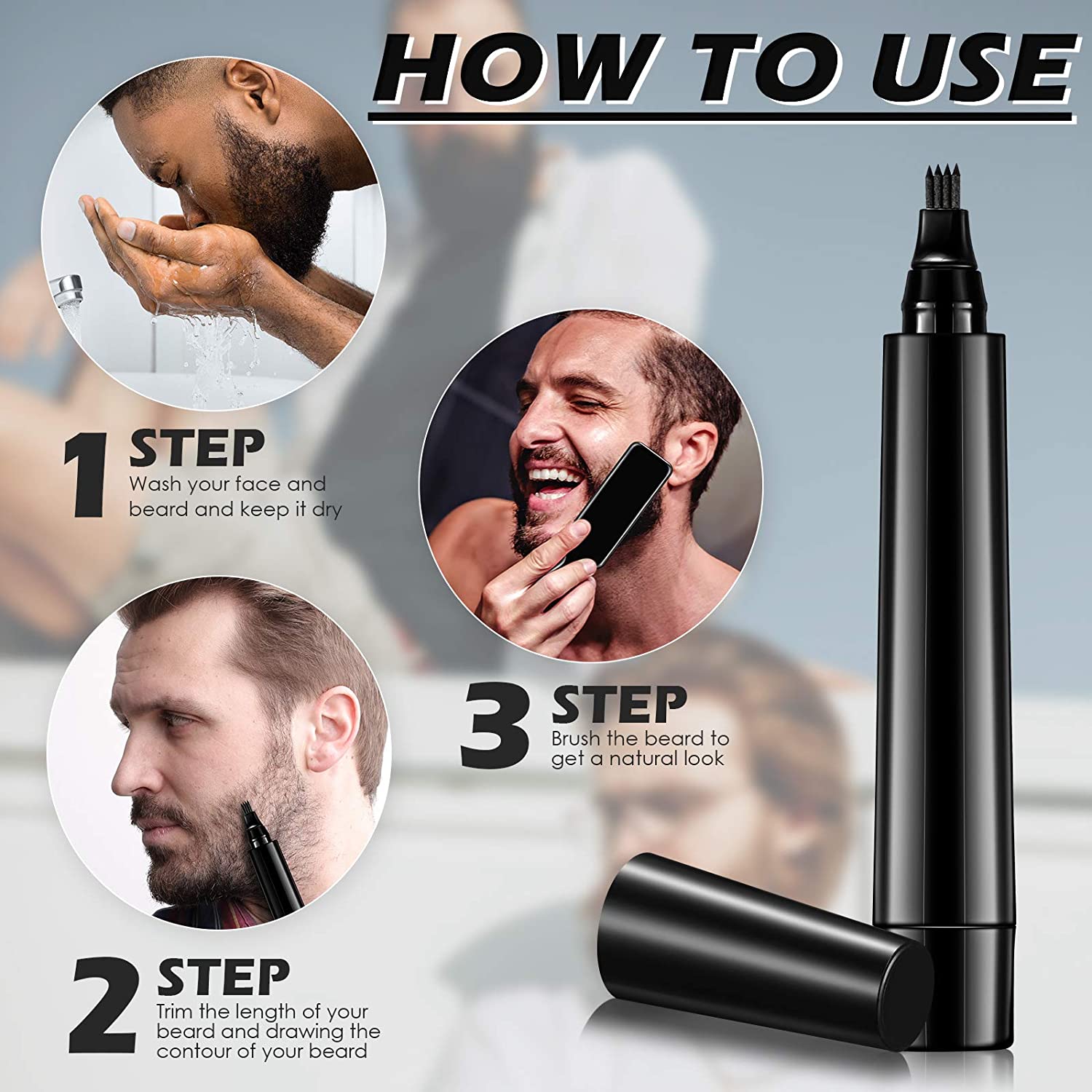 Private Label OEM LOW MOQ waterproof 4 tip Beard Filling Filler Pencil Beard Pen