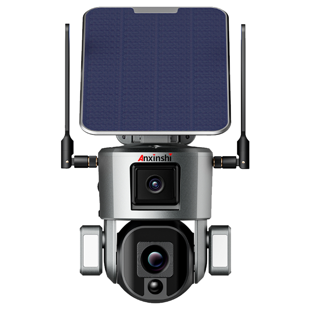 Anxinshi super 4k 10x optical high resolution dual lens 8MP ip ptz bullet camera 4G solar camera