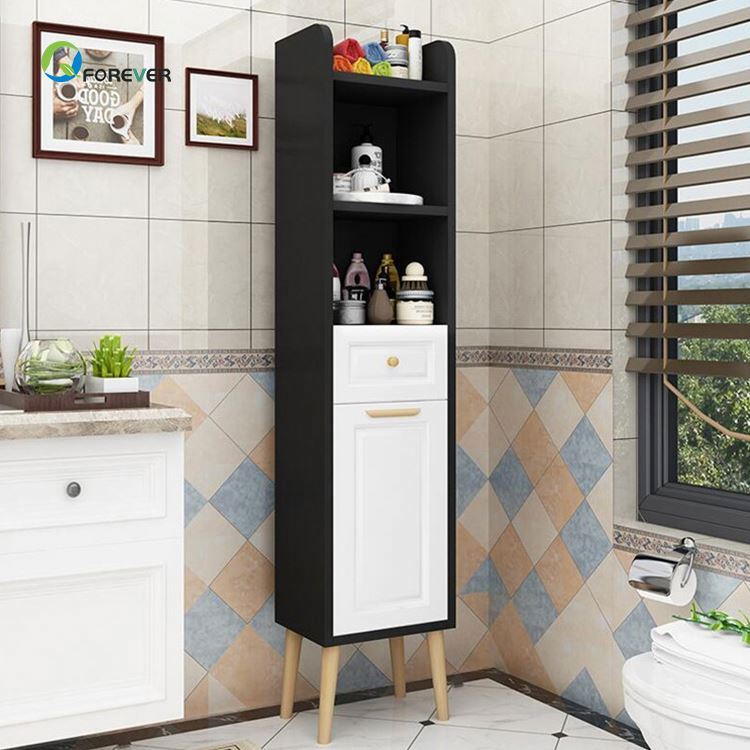 Simple Space-Saving Corner Cabinet Floor-Standing Bathroom Storage With Door And Drawer