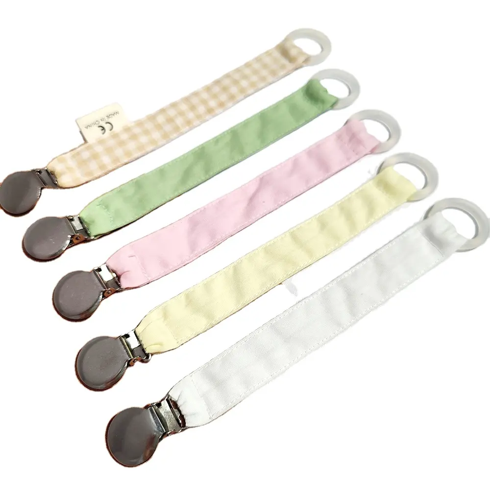 Wholesale Orgain Cotton Linen Pacifier Chain Dummy Metal Clip Pacifier Holder Nipple Soother Chain Infant Baby Pacifier Clips