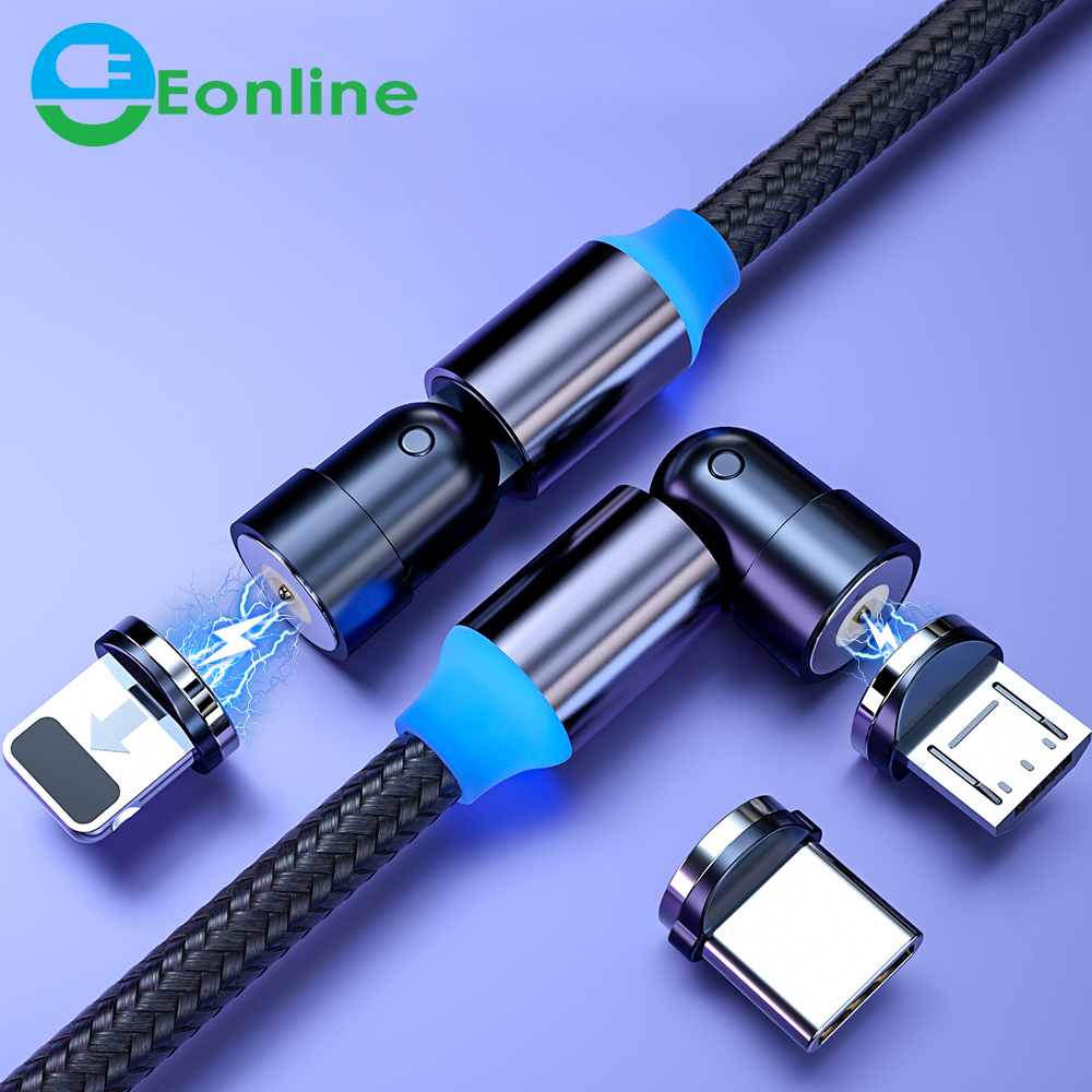Магнитный кабель EONLINE 1 м Тип C Micro USB кабель Магнитная Зарядка вращающийся на 540 градусов провод Usb Type-C 1 м 2 м 3 в 1 зарядный шнур