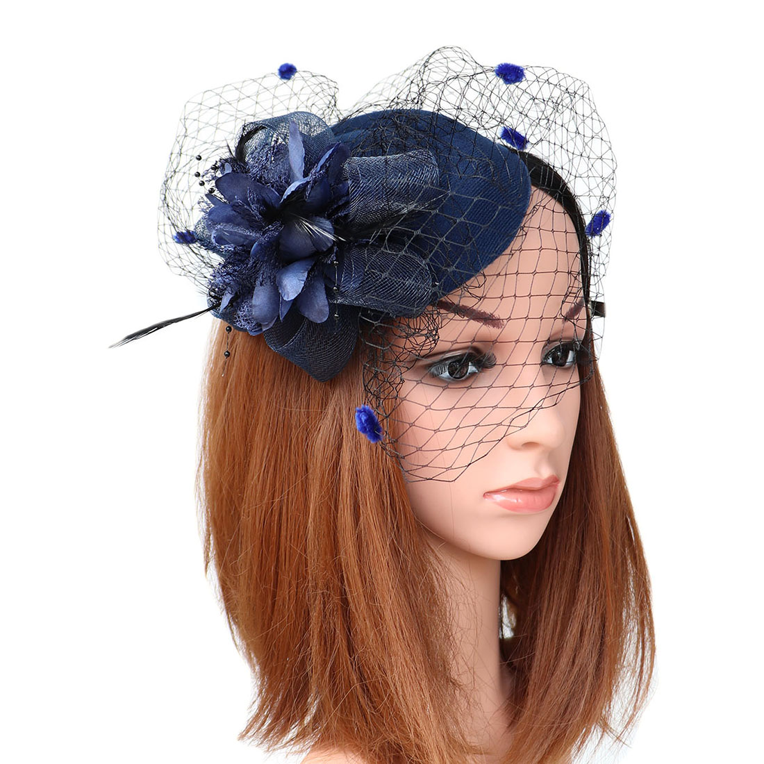 Womans Handmade Wedding Bride Headwear Net Flower Cocktail Tea Party Feather Hair Fascinator Hat