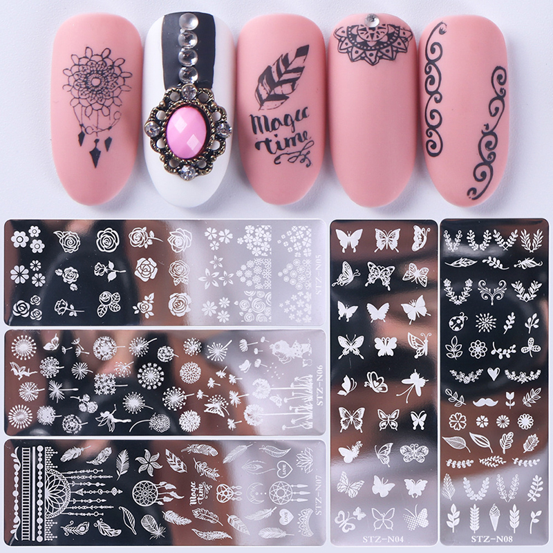 12 Designs Nail Stamping Plates Painting Image Stencils For Nails Florals Leaf Butterfly Nail Template Transfer