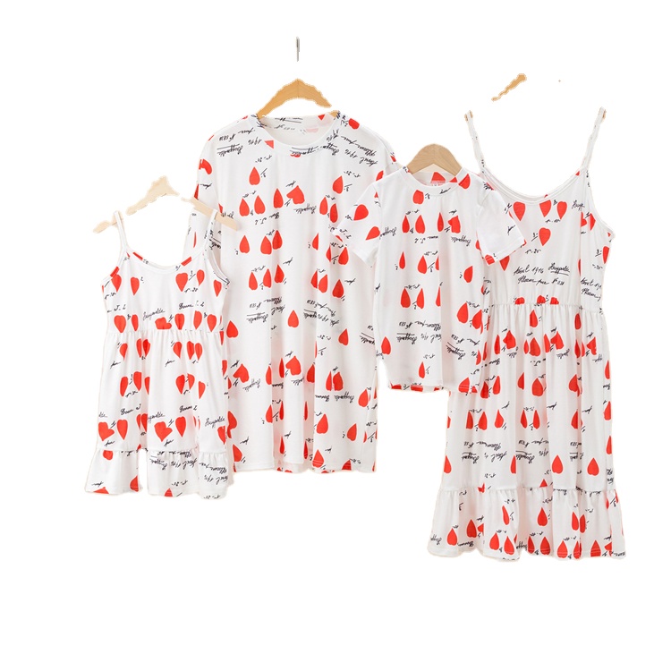 New parent-child suit printed mother-daughter dress women's sleeveless father and son T-shirt parent-child suit
