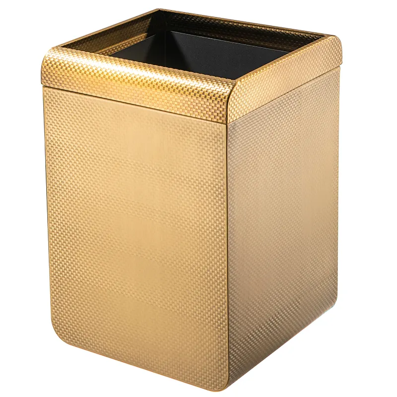 Hotel metal bins custom wholesale double layer gold 304 stainless steel trash can luxury metal trash can with inner bucket