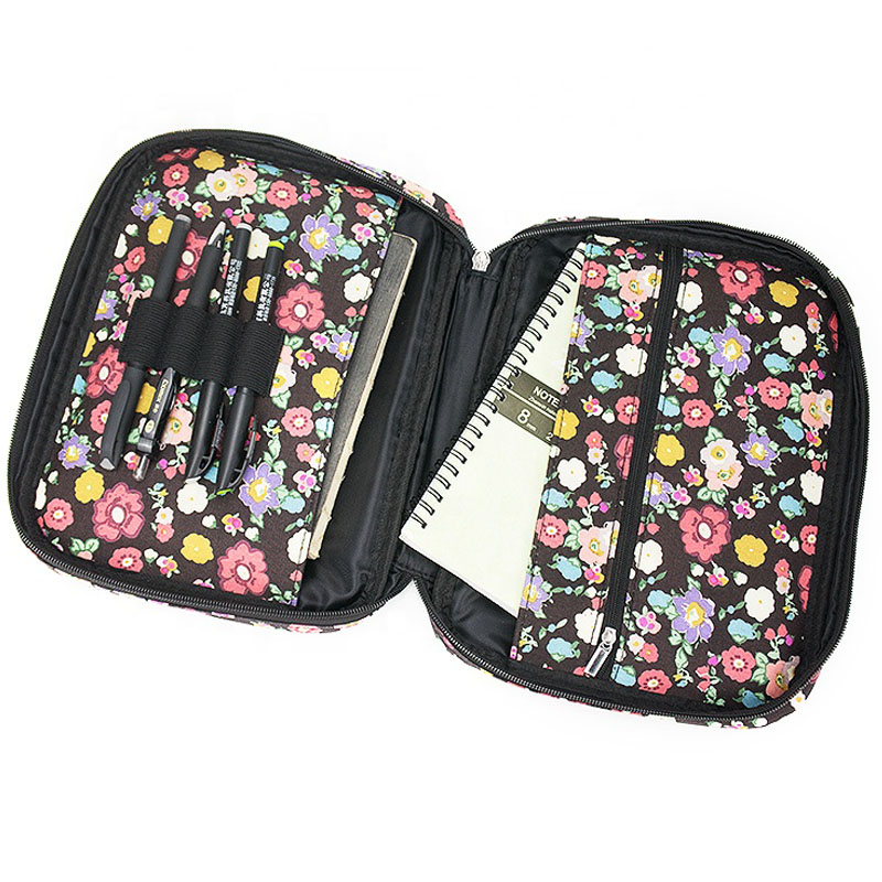Custom Printed Handle Book Bag Floral Pattern Fabric Canvas Bible Cover With Outer Pocket