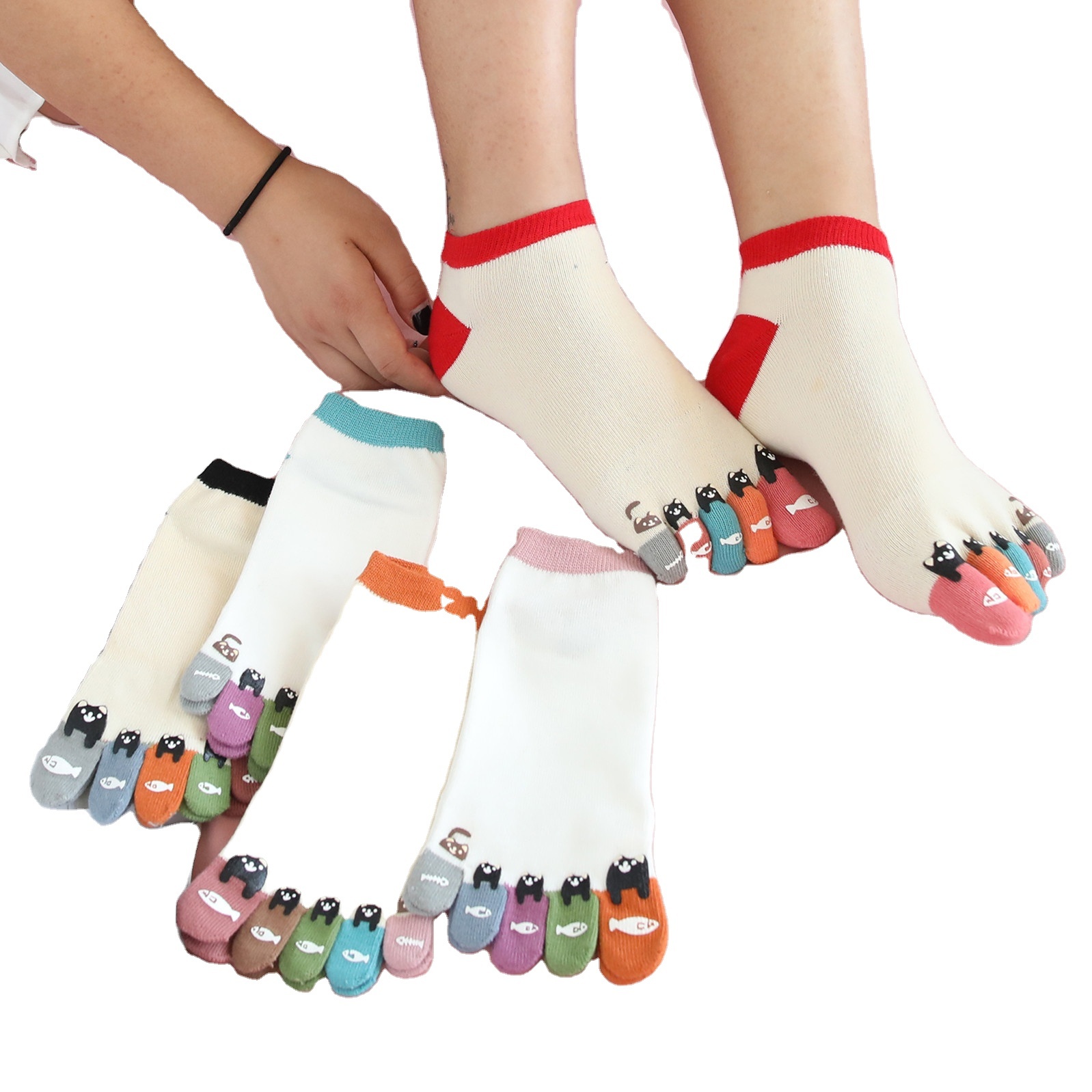 Cute Women Socks Ankle White Socks Cotton Five Toe Fingers Socks Wholesale