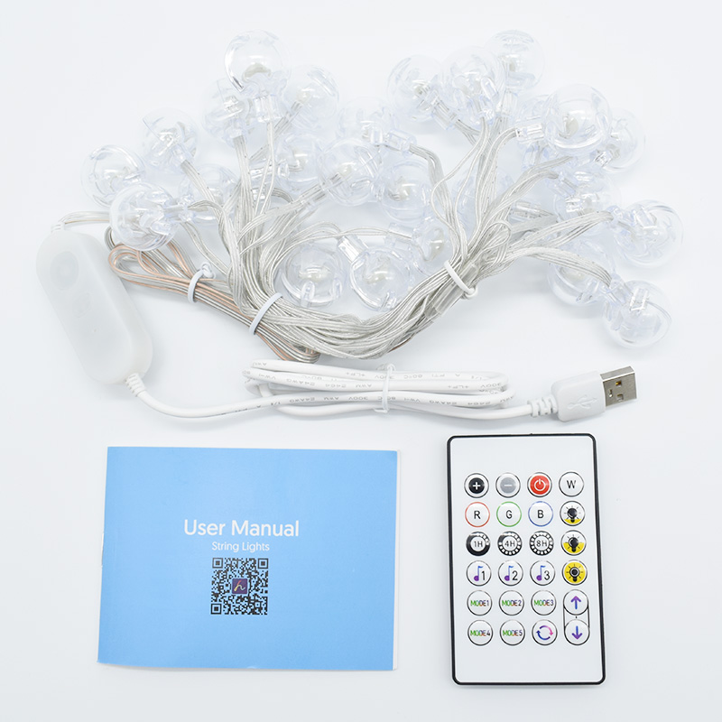 G20 LED Rubber String Lights USB Plug 16 Color Changing 5m 25 LED Globe Balls with Remote Fairy Light for Christmas Tree Decor