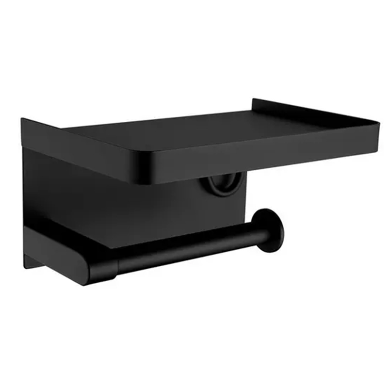 304 Stainless Steel Black Wall Mounted Towel Tissue Roll Dispenser With Mobile Phone Shelf and Hook Bathroom Toilet Paper Holder