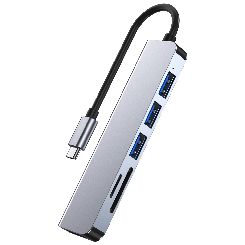 Док-станция USB C для ноутбука, док-станция 6 в 1, адаптер с тройным USB портом А, совместим с ноутбуками, планшетами, HD-телевизорами, 4K выходами, SD, TF-кардридером