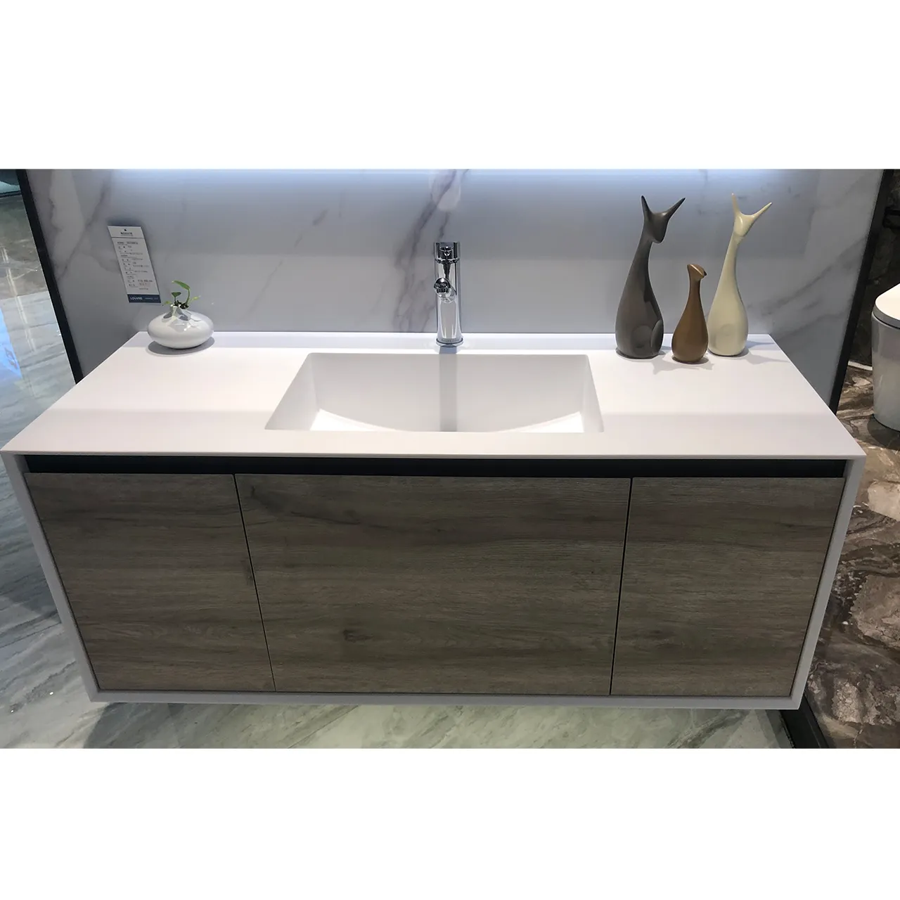 Customized Marble Solid Surface Countertop Bathroom Stone Integrated Sinks With Countertops