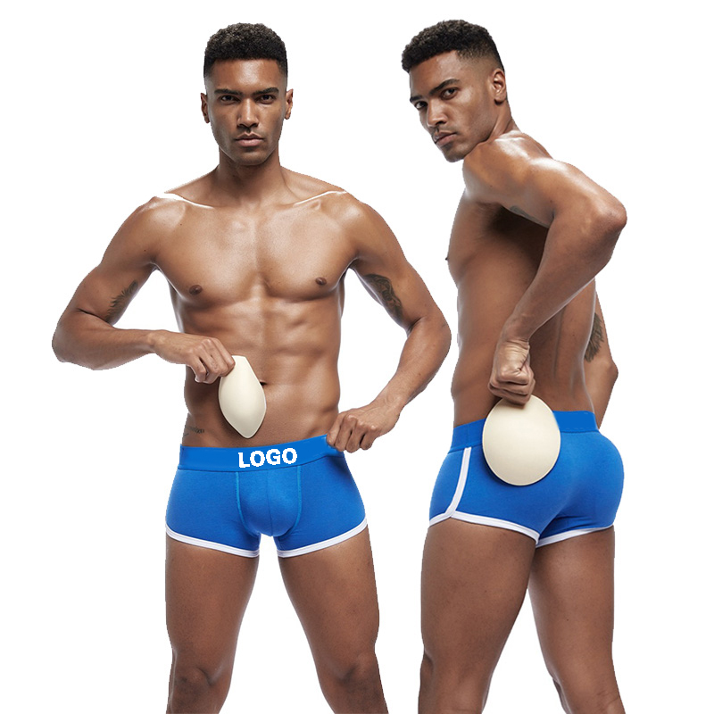 Removable padded butt plug men underwear trunks mesh shorts boxer homme cotton custom logo