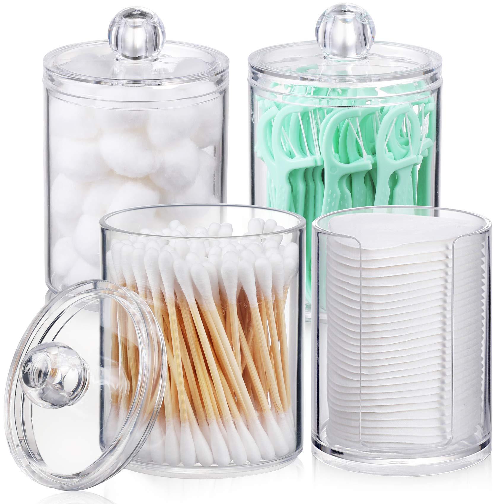 Holder Dispenser for Cotton Ball Cotton Round Pads Plastic Apothecary Jar Set for Bathroom Canister Storage Organizer