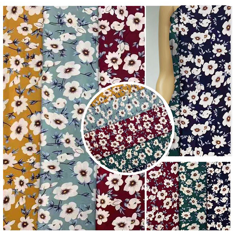 Shaoxing textile 90gsm poplin crepe woven twill daisy print viscose fabric for casual dress