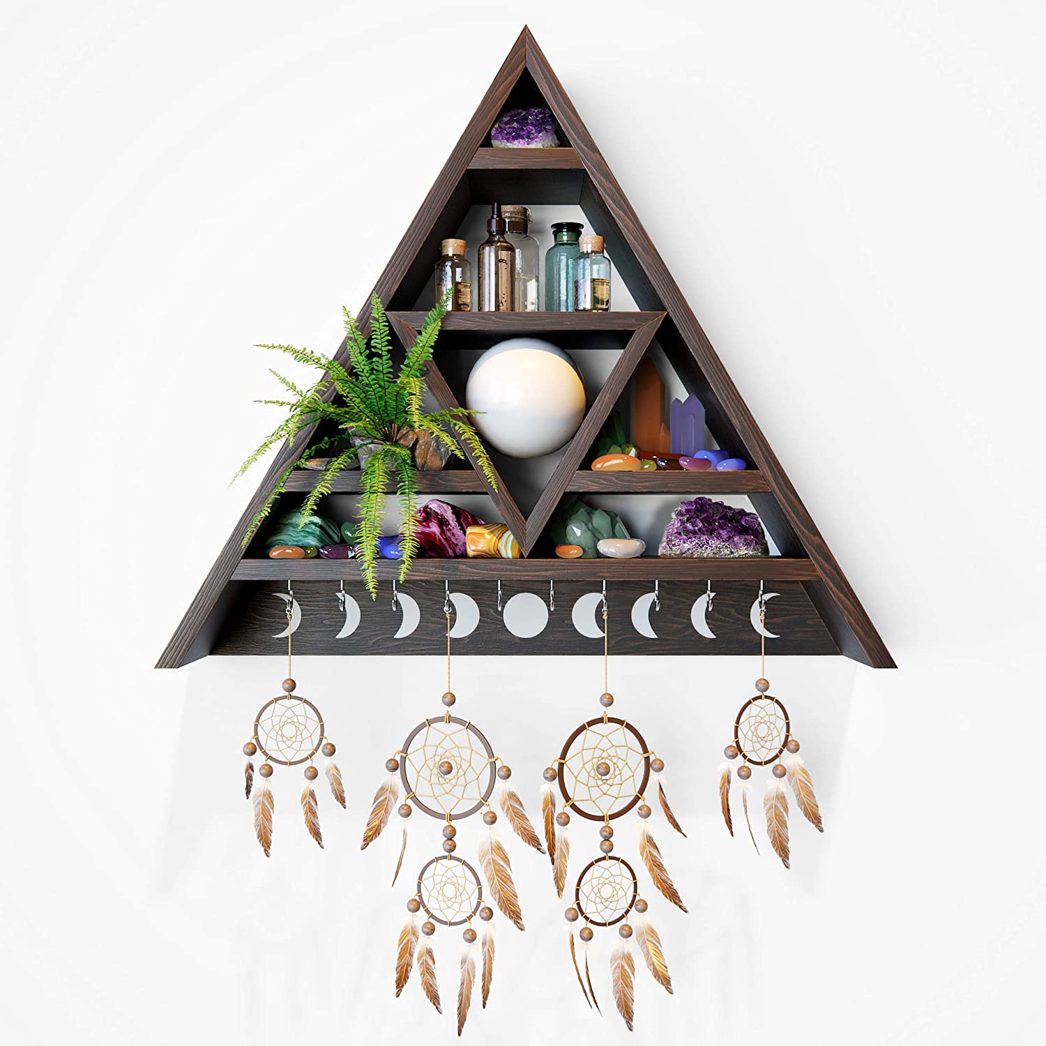 Witchy Home Meditation Crystal Shelf Display Triangle Wall Shelf for Crystals