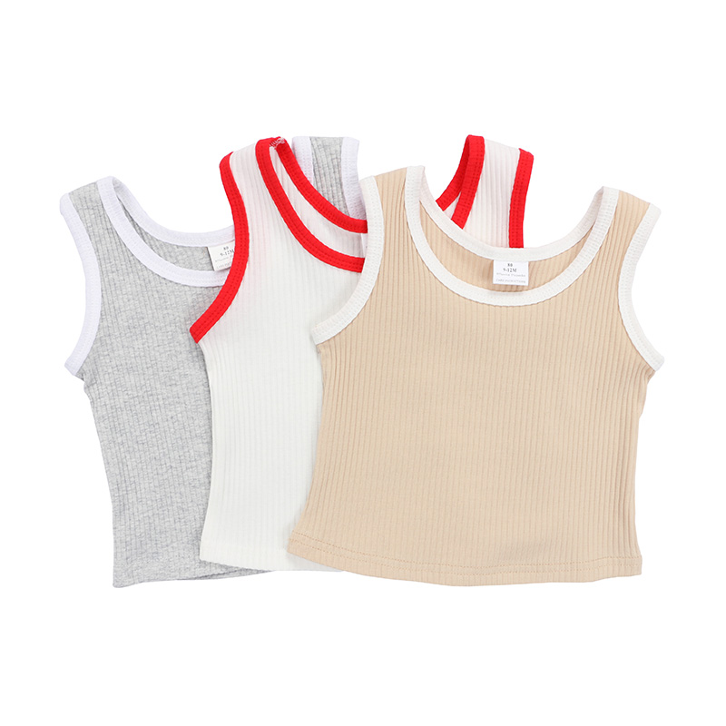 Unisex summer high quality boutique little baby clothes sleeveless gray color ribbed gauze toddler top pullover clothing