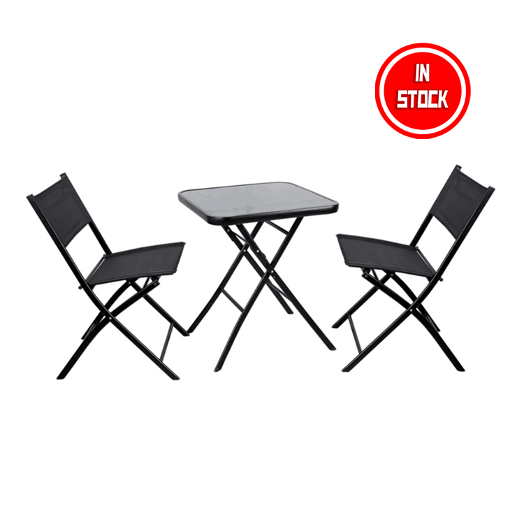 3 Piece Space Saving Modern Metal Iron Folding Foldable Outdoor Chairs Table Garden Furniture Balcony Patio Bistro Set