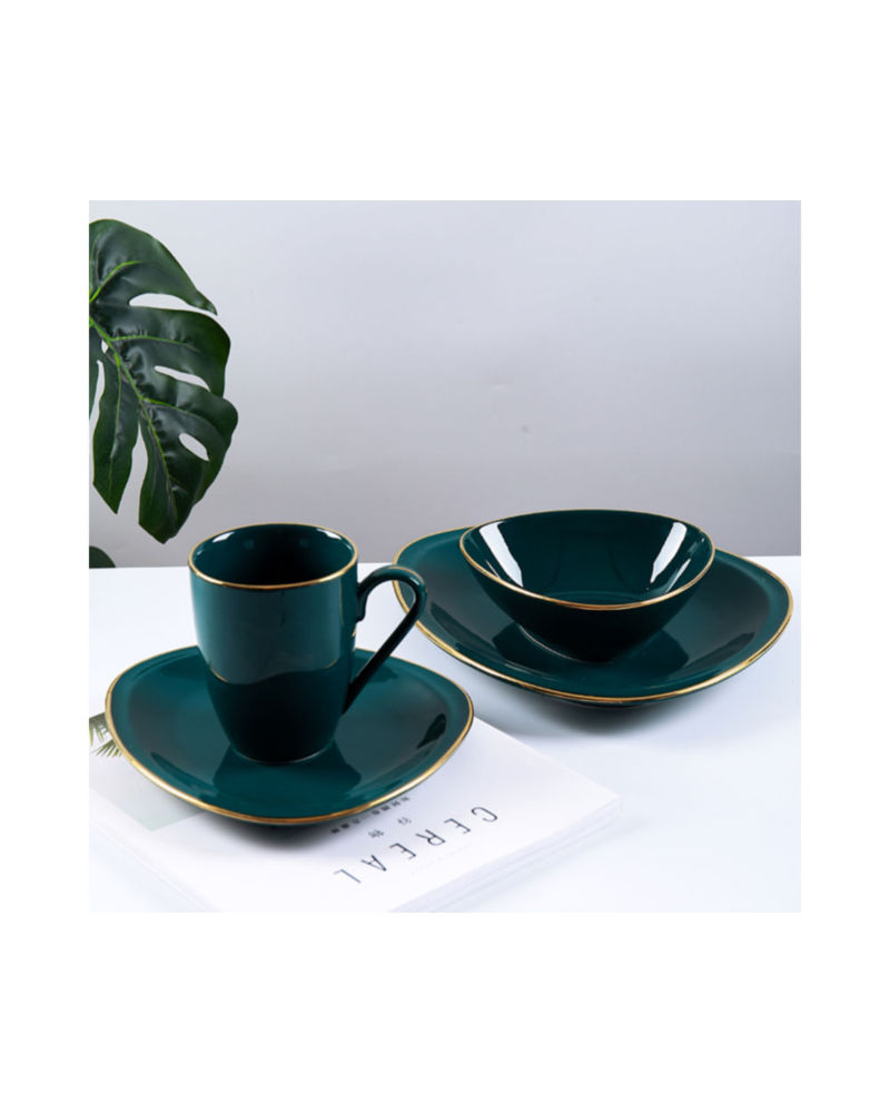 CANHUI Luxury Ceramic Crockery Tableware Dinnerware Set Restaurant Hotel Green Porcelain Dinner Sets