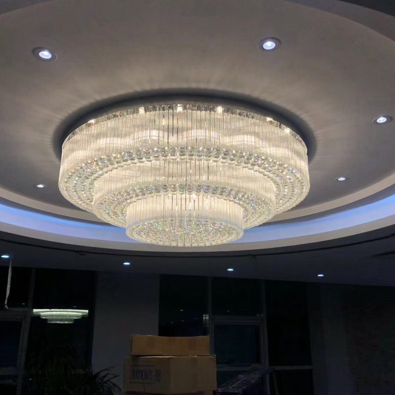 Customized Modern creative LED Big Foyer Large Round Crystal Chandelier lights for hotel