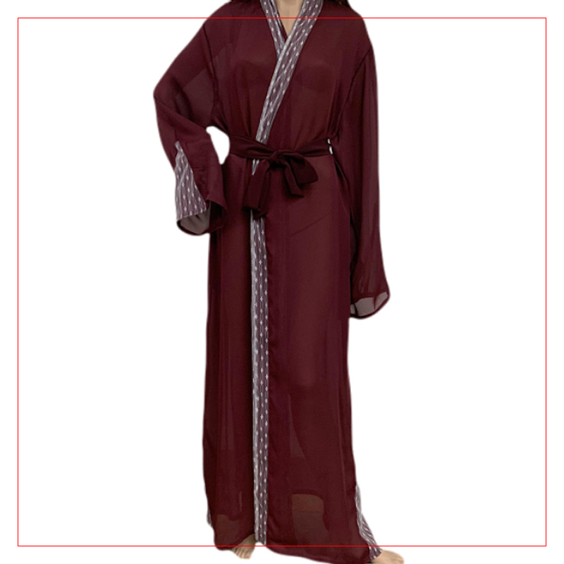 Abaya Дубай мусульманское кимоно кардиган винно-красный халат