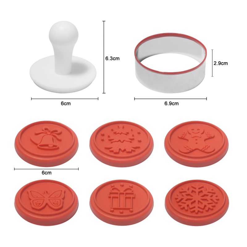 Party Holiday Christmas Baking Tools Embossing Molds Round Cookie Cutter Silicone Cookie Stamps Set