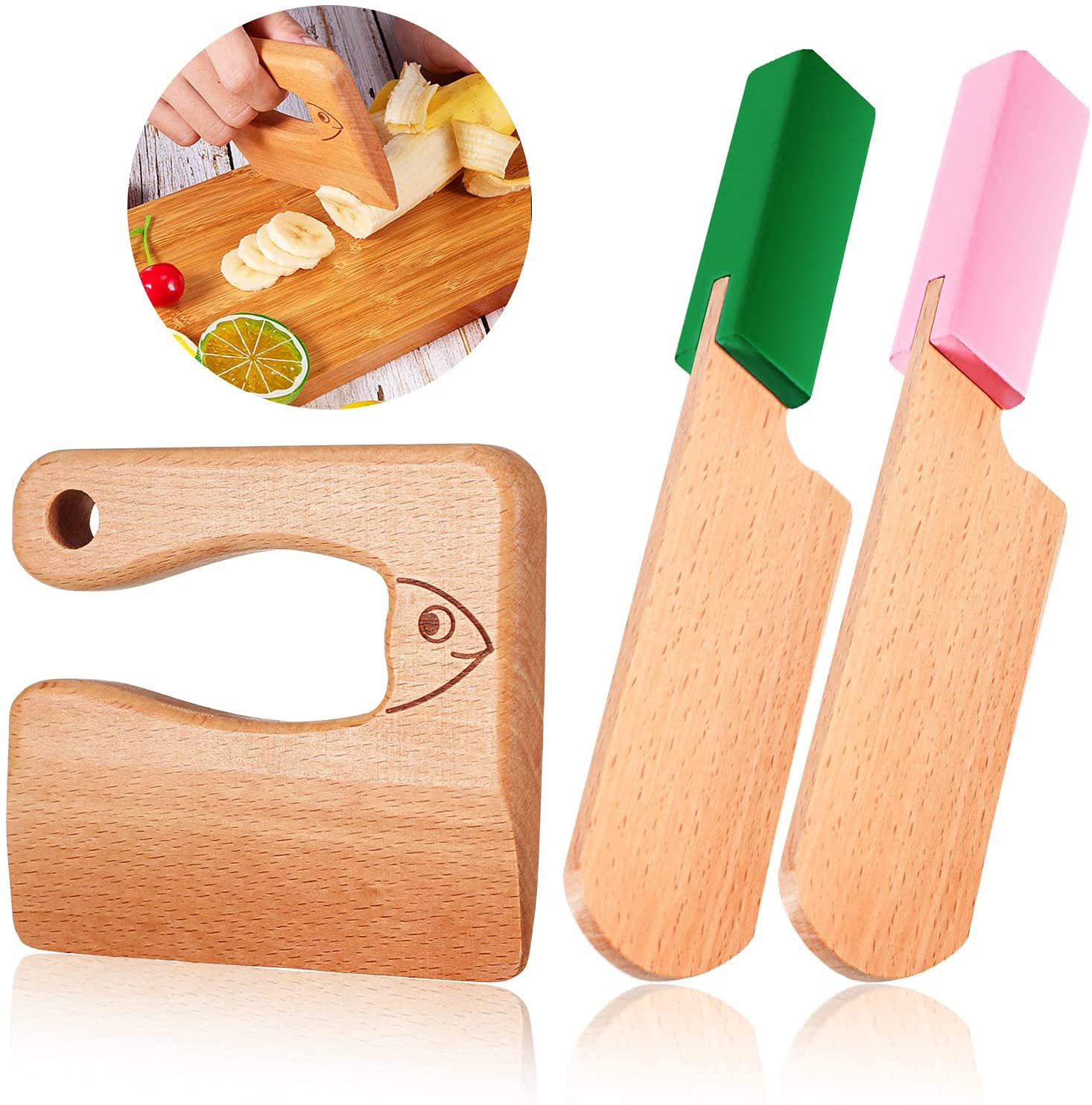 Customized Logo Stocked Kitchen Tools Wooden montessori Knife for kids Cooking and Safe Cutting Veggies Fruits for Toddler